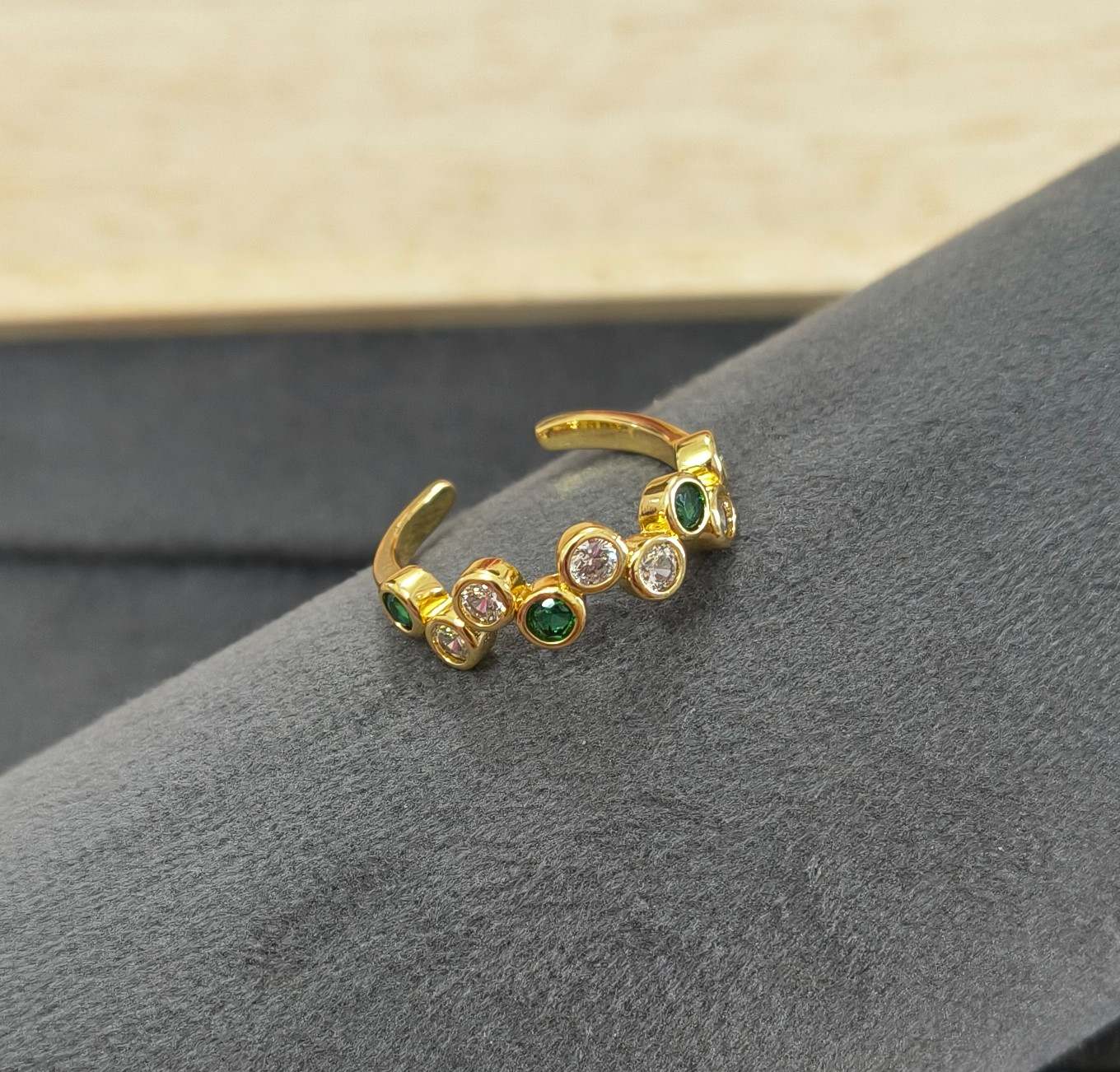Anti Tarnish Emerald Bubble Cluster Ring 18K Gold Plated