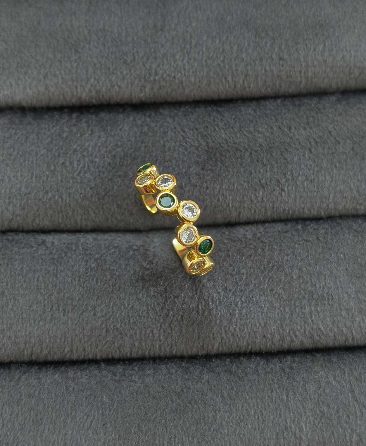 Anti Tarnish Emerald Bubble Cluster Ring 18K Gold Plated