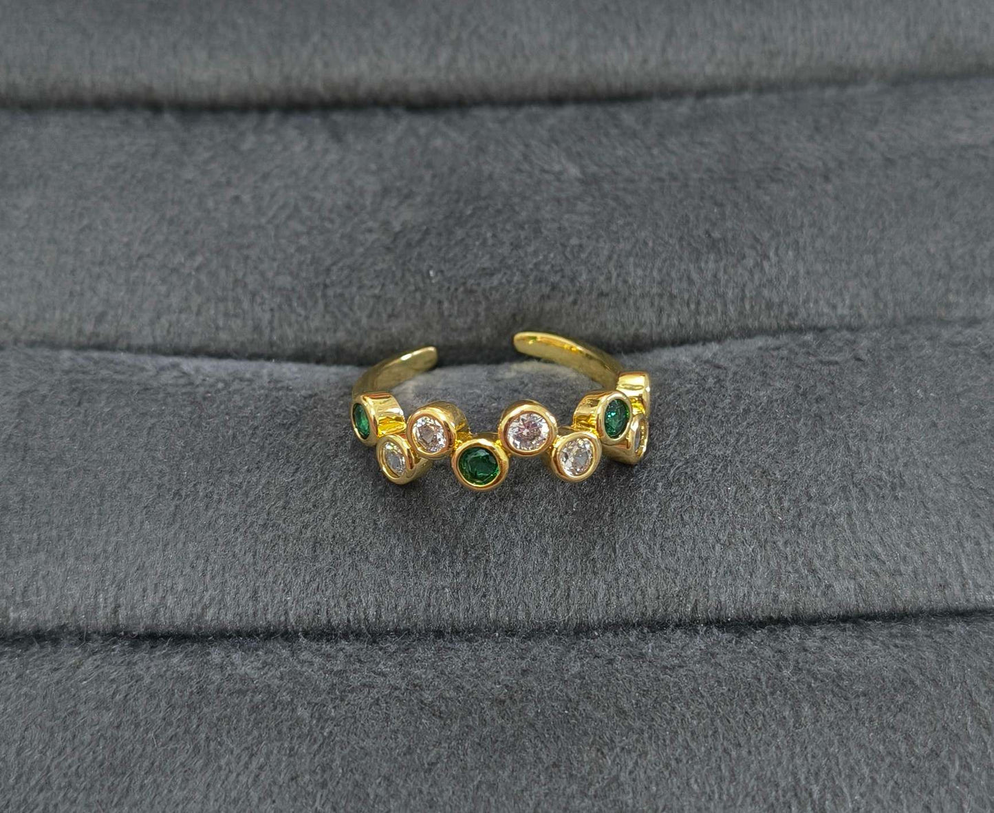 Anti Tarnish Emerald Bubble Cluster Ring 18K Gold Plated