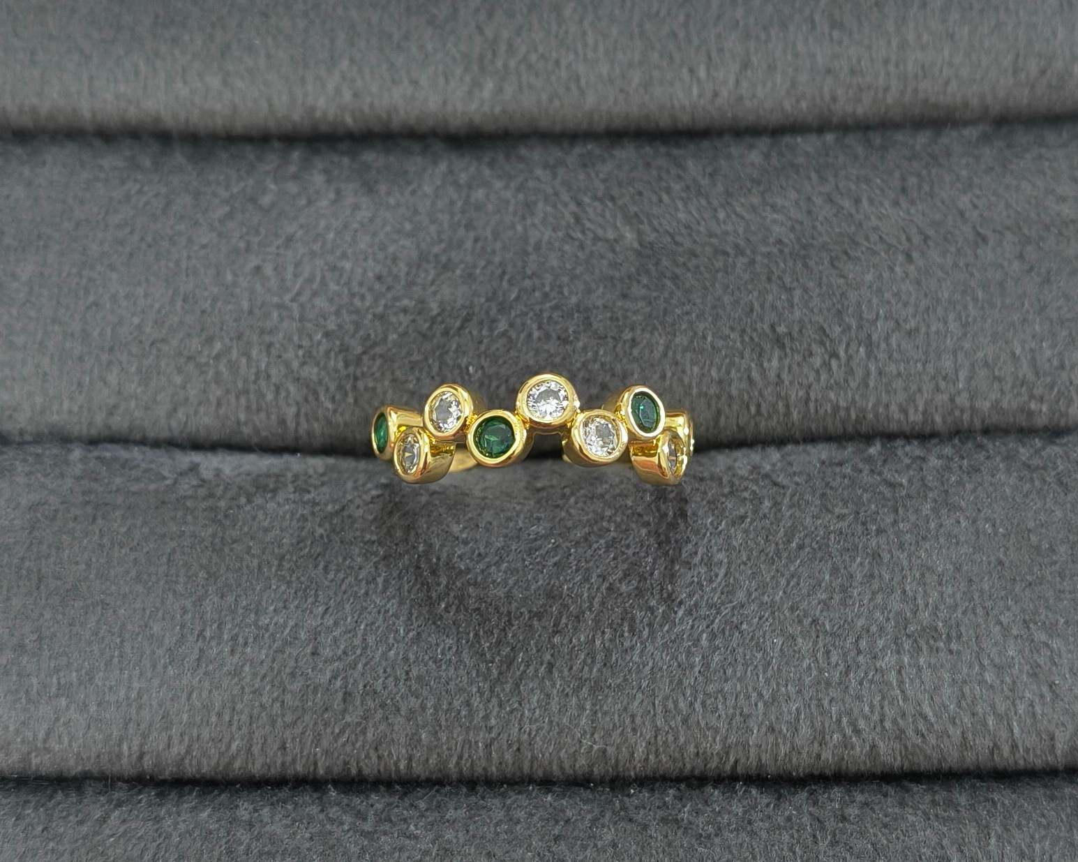 Anti Tarnish Emerald Bubble Cluster Ring 18K Gold Plated