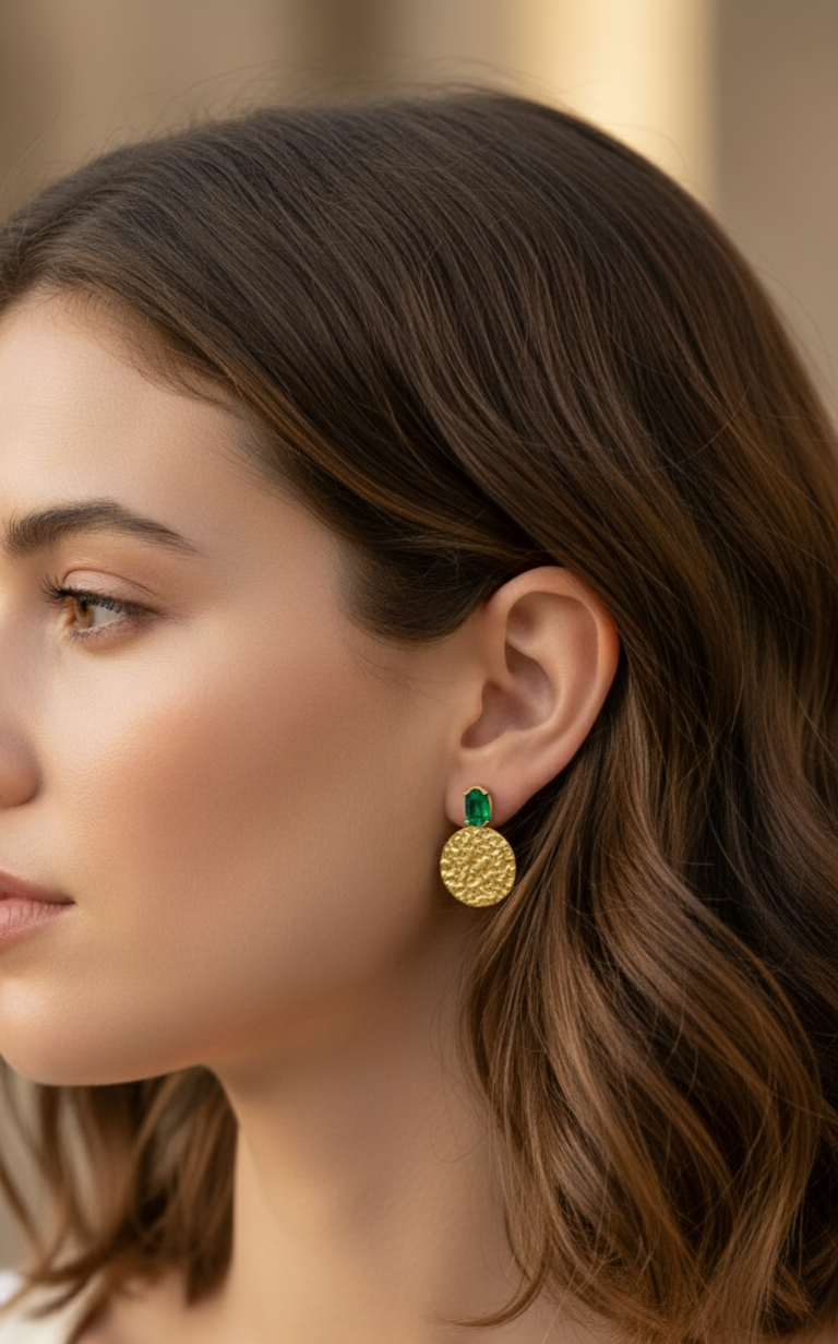 Anti Tarnish Emerald Charm Party Earrings 18K Gold Plated