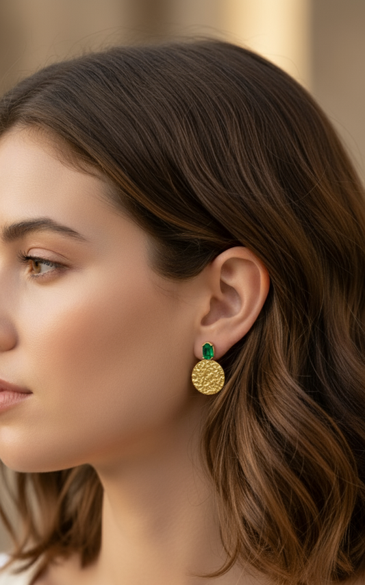 Anti Tarnish Emerald Charm Party Earrings 18K Gold Plated