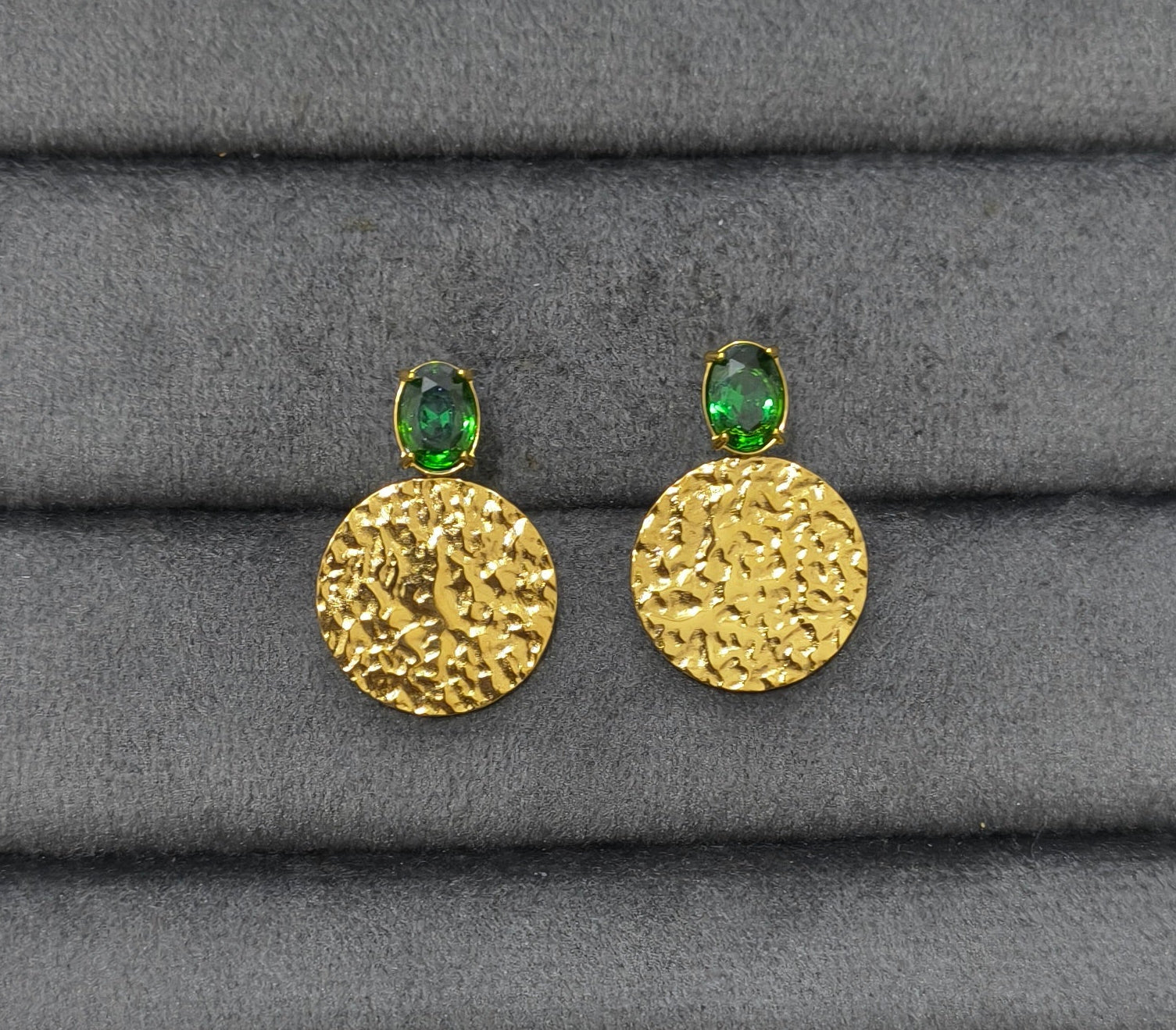 Anti Tarnish Emerald Charm Party Earrings 18K Gold Plated