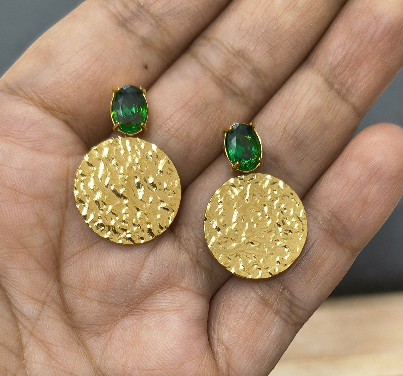 Anti Tarnish Emerald Charm Party Earrings 18K Gold Plated