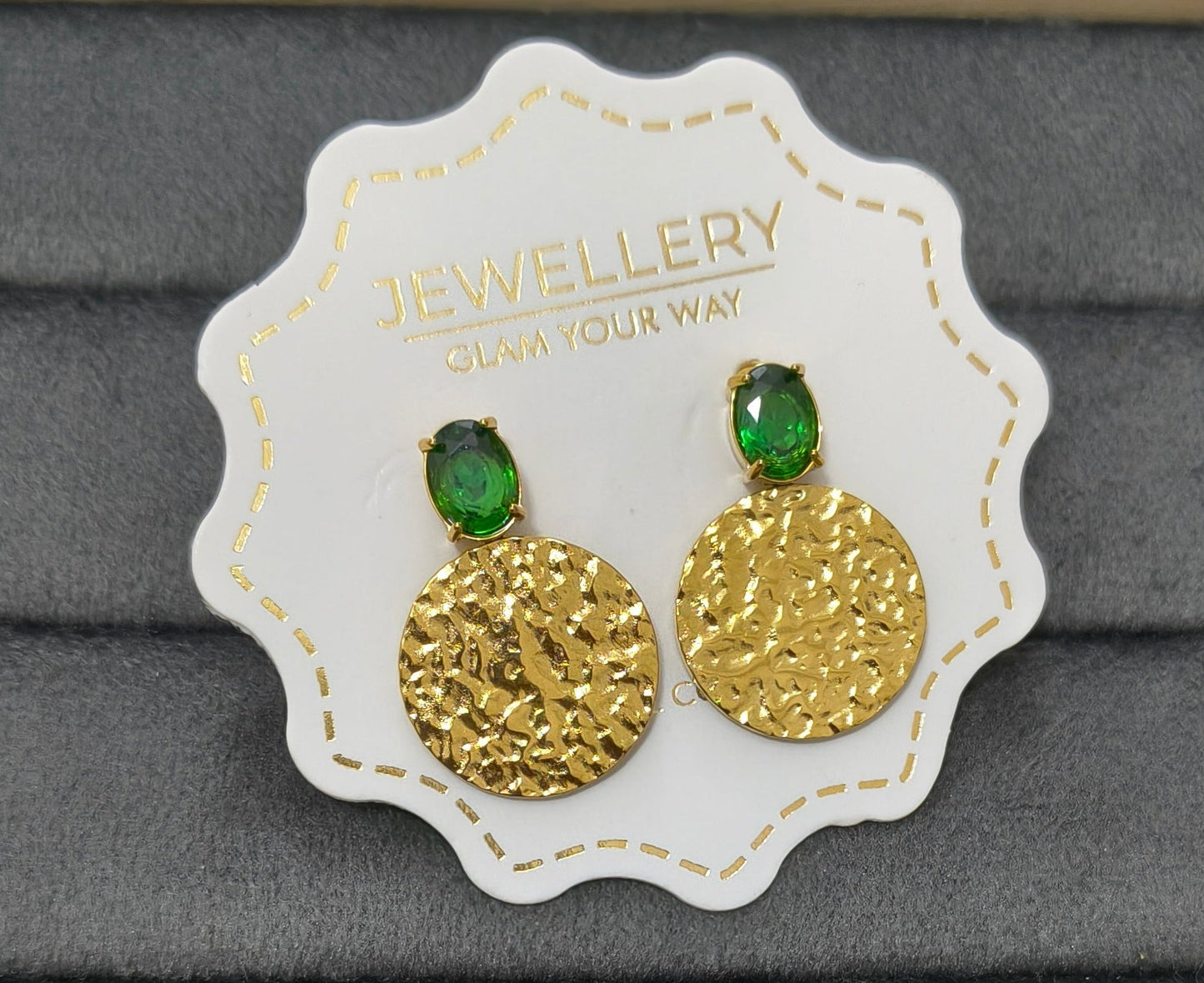 Anti Tarnish Emerald Charm Party Earrings 18K Gold Plated