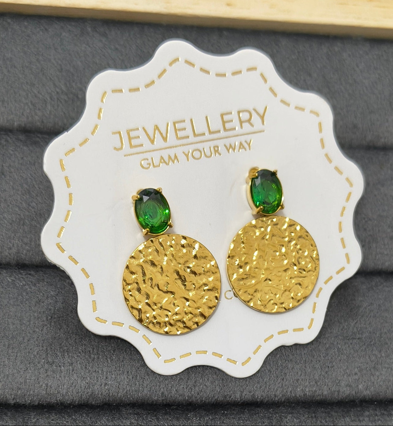 Anti Tarnish Emerald Charm Party Earrings 18K Gold Plated
