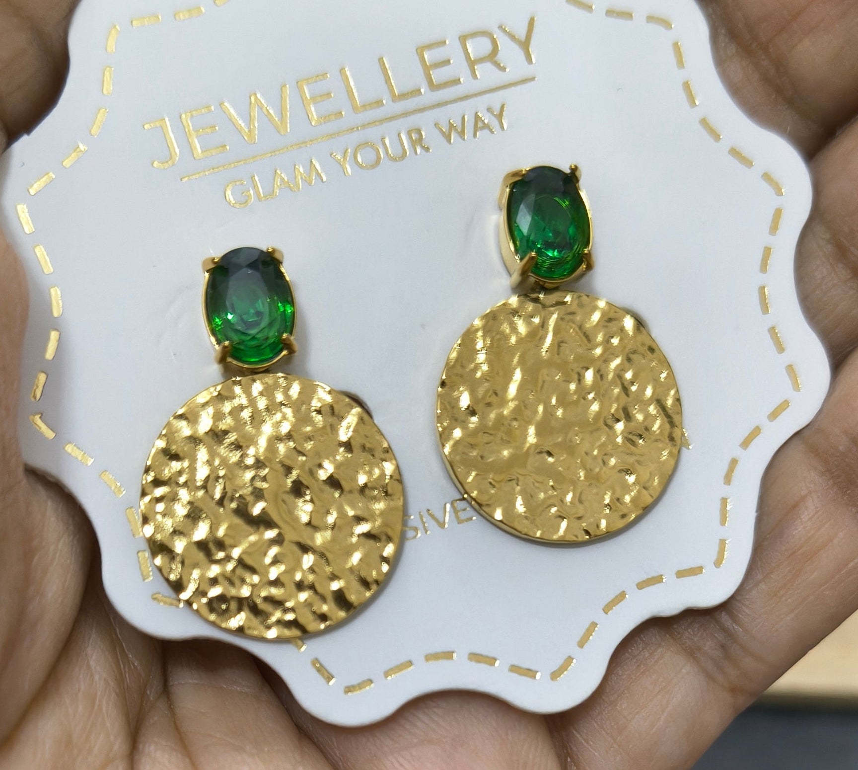 Anti Tarnish Emerald Charm Party Earrings 18K Gold Plated