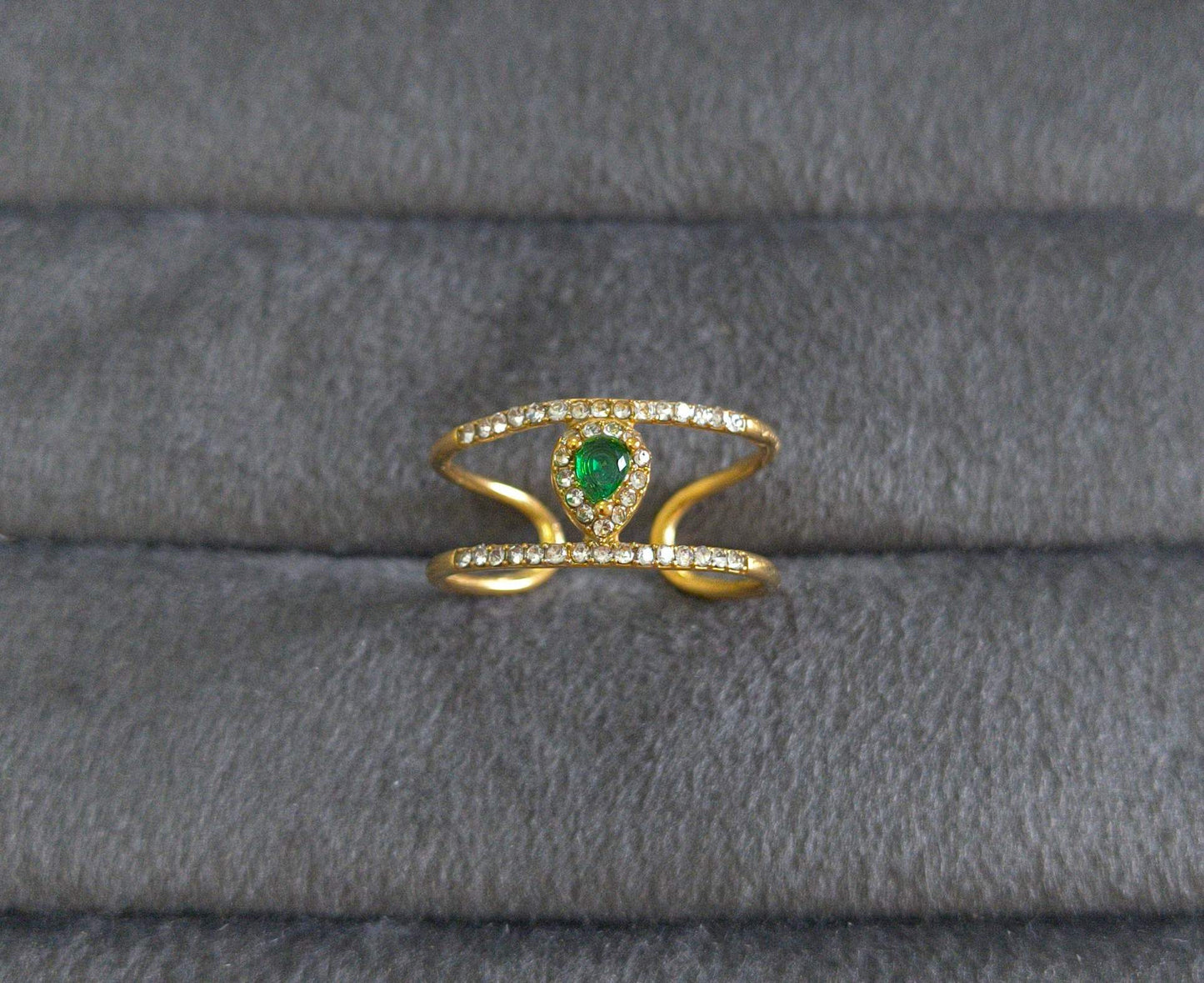 Anti Tarnish Emerald Diamond Ring 18K Gold Plated