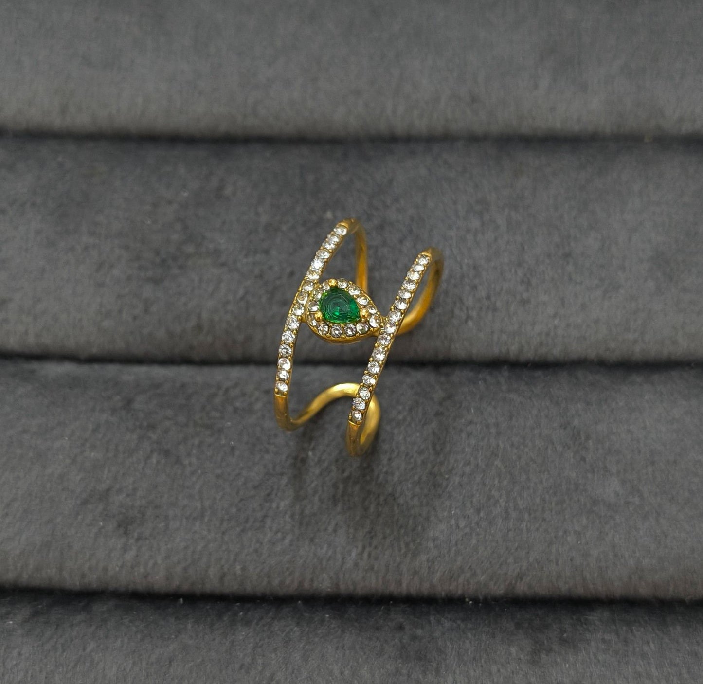 Anti Tarnish Emerald Diamond Ring 18K Gold Plated