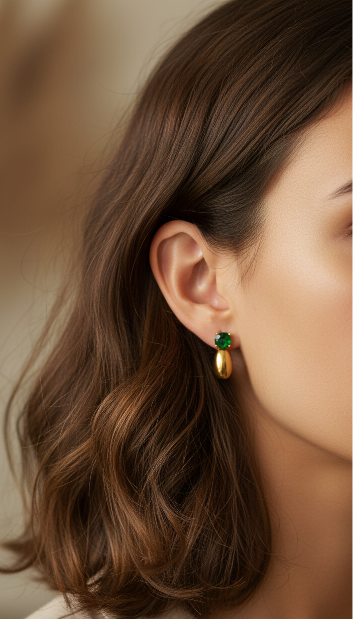 Anti Tarnish Emerald Drop Party Earrings 18K Gold Plated