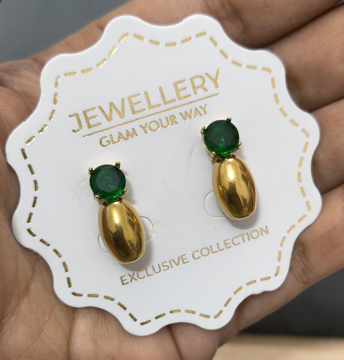 Anti Tarnish Emerald Drop Party Earrings 18K Gold Plated