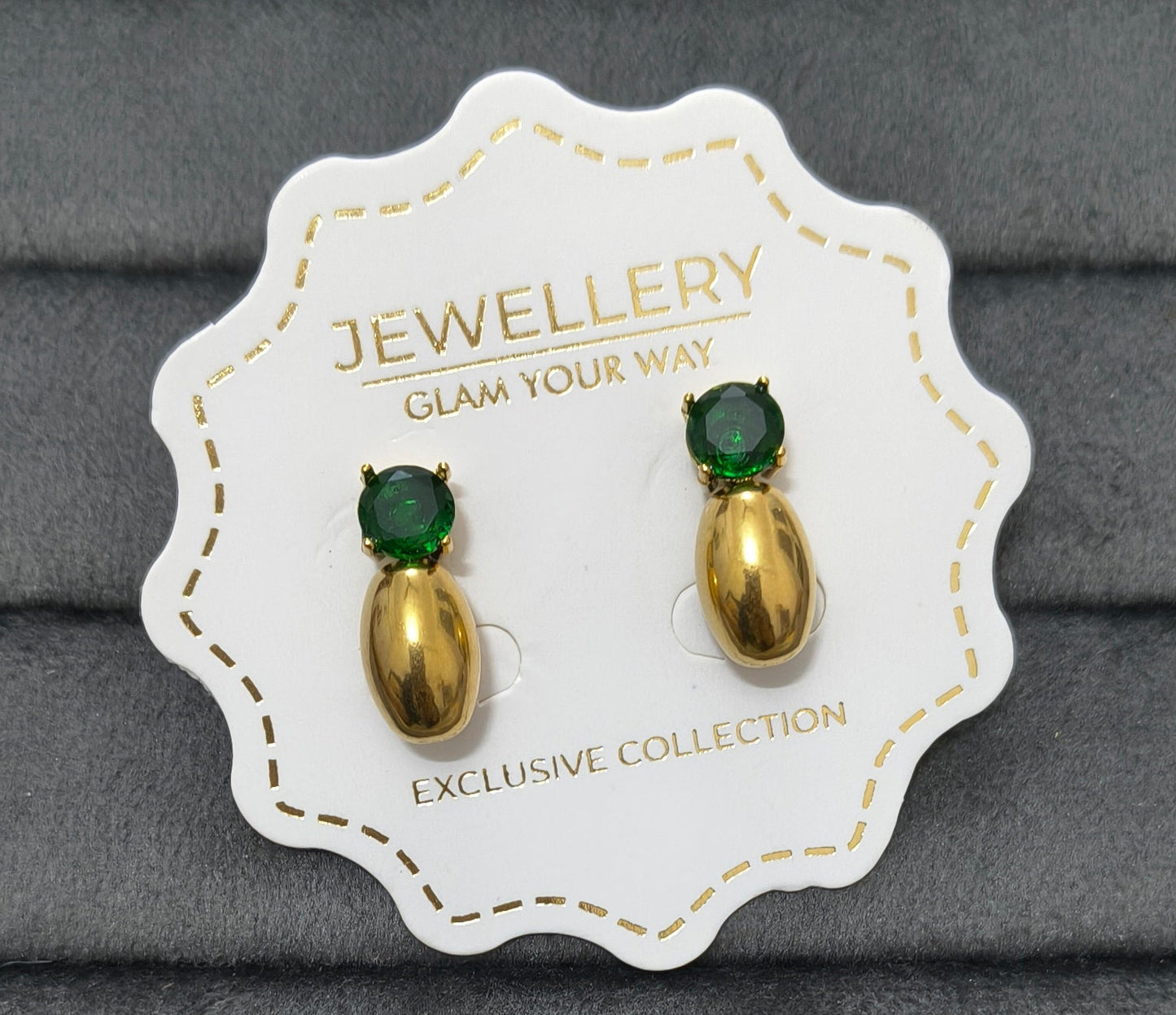 Anti Tarnish Emerald Drop Party Earrings 18K Gold Plated