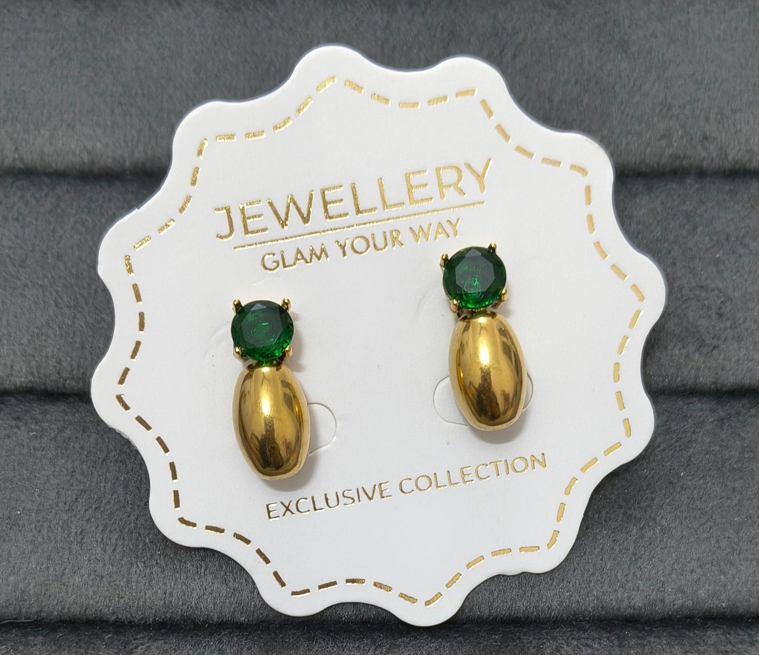 Anti Tarnish Emerald Drop Party Earrings 18K Gold Plated