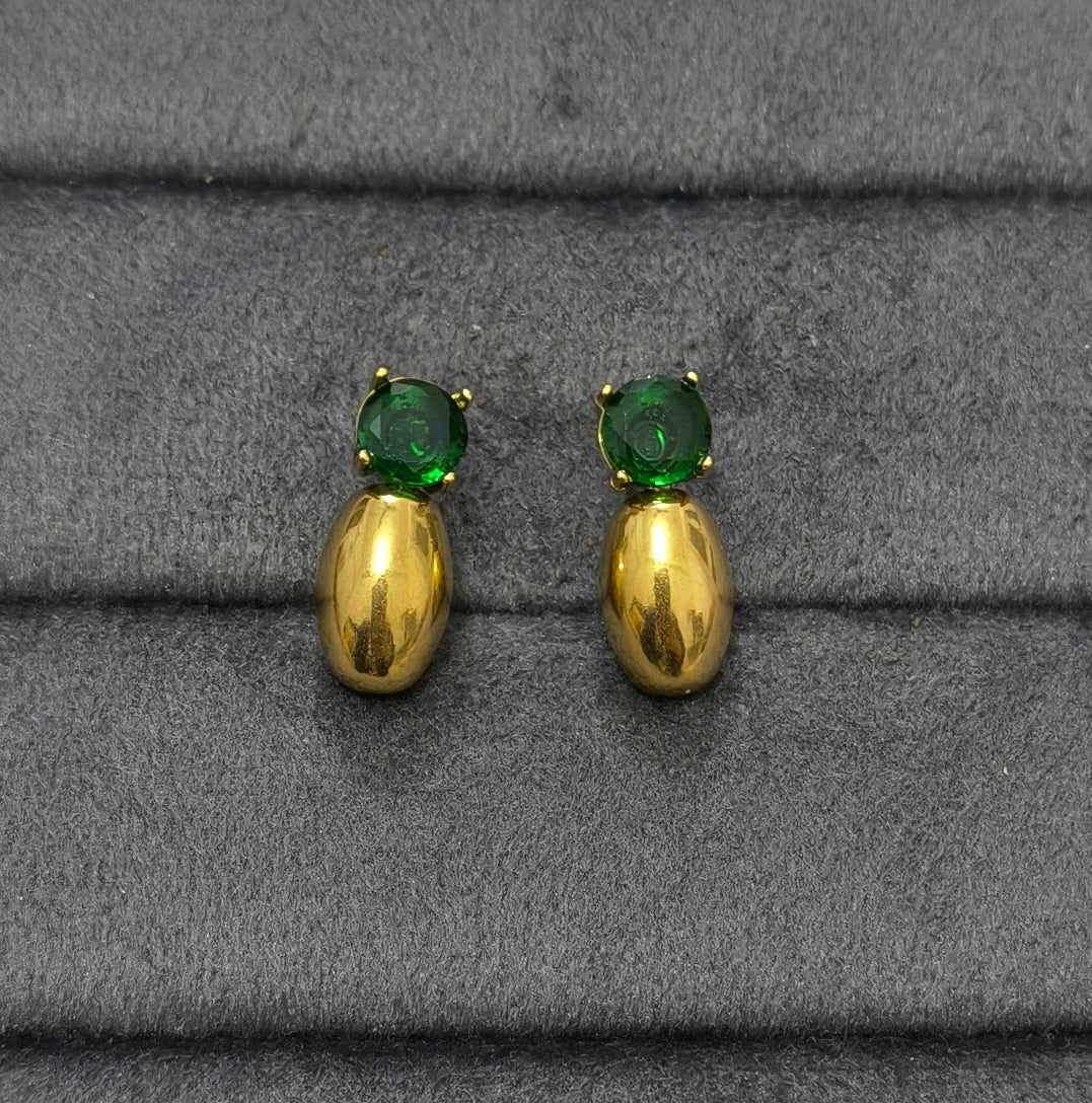 Anti Tarnish Emerald Drop Party Earrings 18K Gold Plated