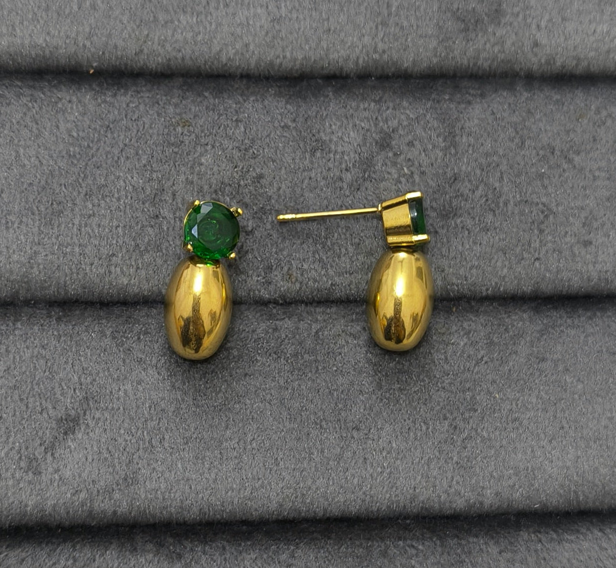 Anti Tarnish Emerald Drop Party Earrings 18K Gold Plated