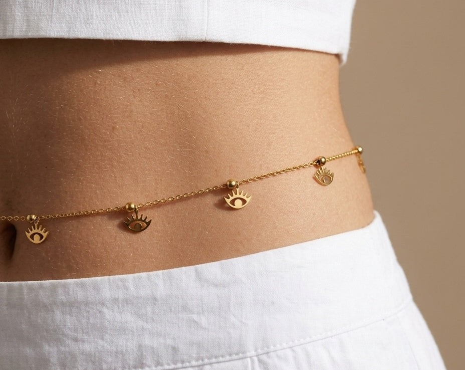 Anti Tarnish Evil Eye Charm Waist Chain 18K Gold Plated