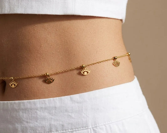 Anti Tarnish Evil Eye Charm Waist Chain 18K Gold Plated