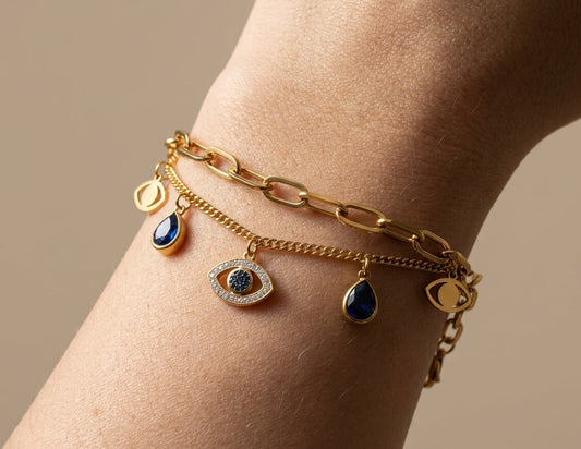 Anti Tarnish Evil Eye Dual-Layer Bracelet 18K Gold Plated