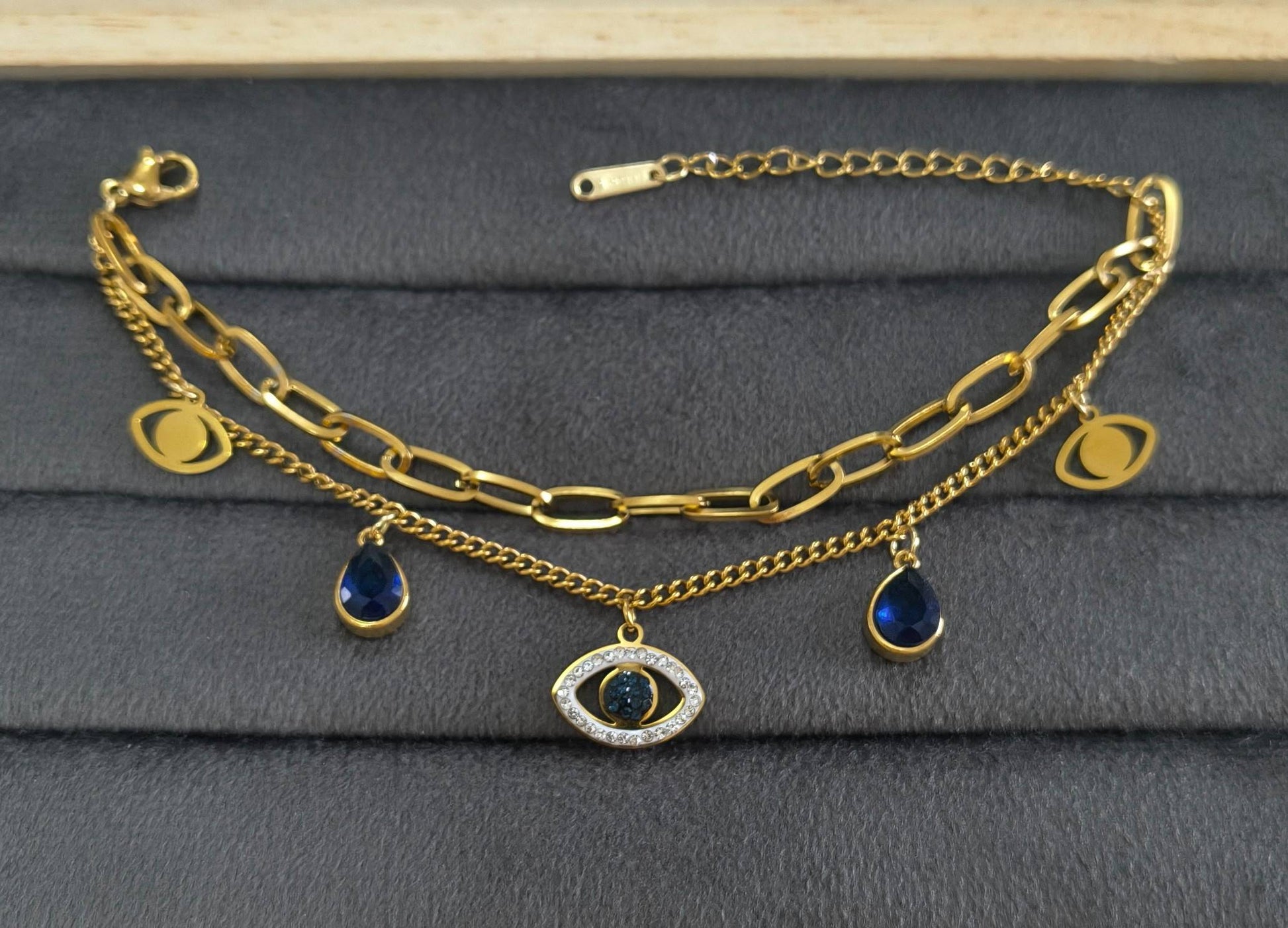 Anti Tarnish Evil Eye Dual-Layer Bracelet 18K Gold Plated