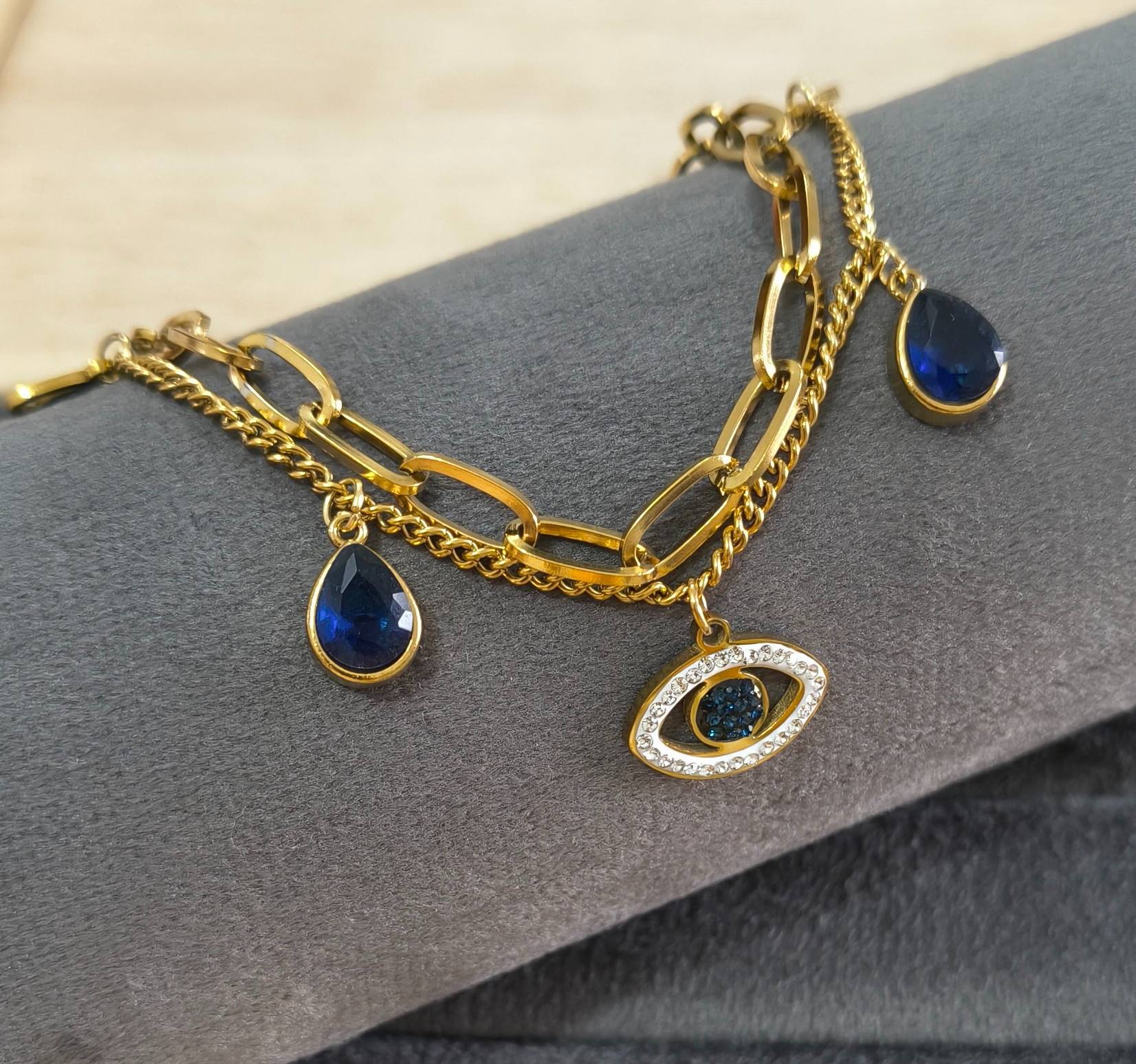 Anti Tarnish Evil Eye Dual-Layer Bracelet 18K Gold Plated