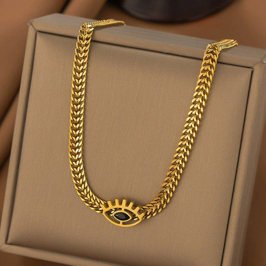 Anti Tarnish Evil Eye Heavy Snake Chain Necklace 18K Gold Plated