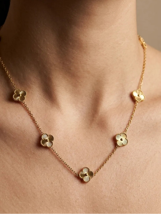 Anti Tarnish Five Golden Clover Chain Necklace 18K Gold Plated