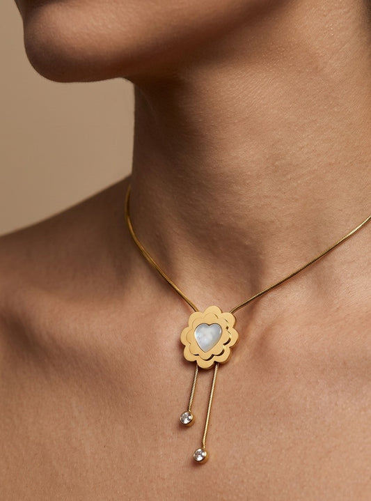 Anti Tarnish Floral Diamond Drop Necklace 18K Gold Plated