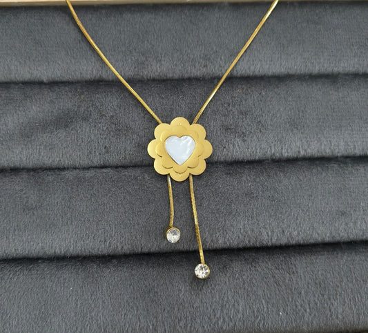 Anti Tarnish Floral Diamond Drop Necklace 18K Gold Plated