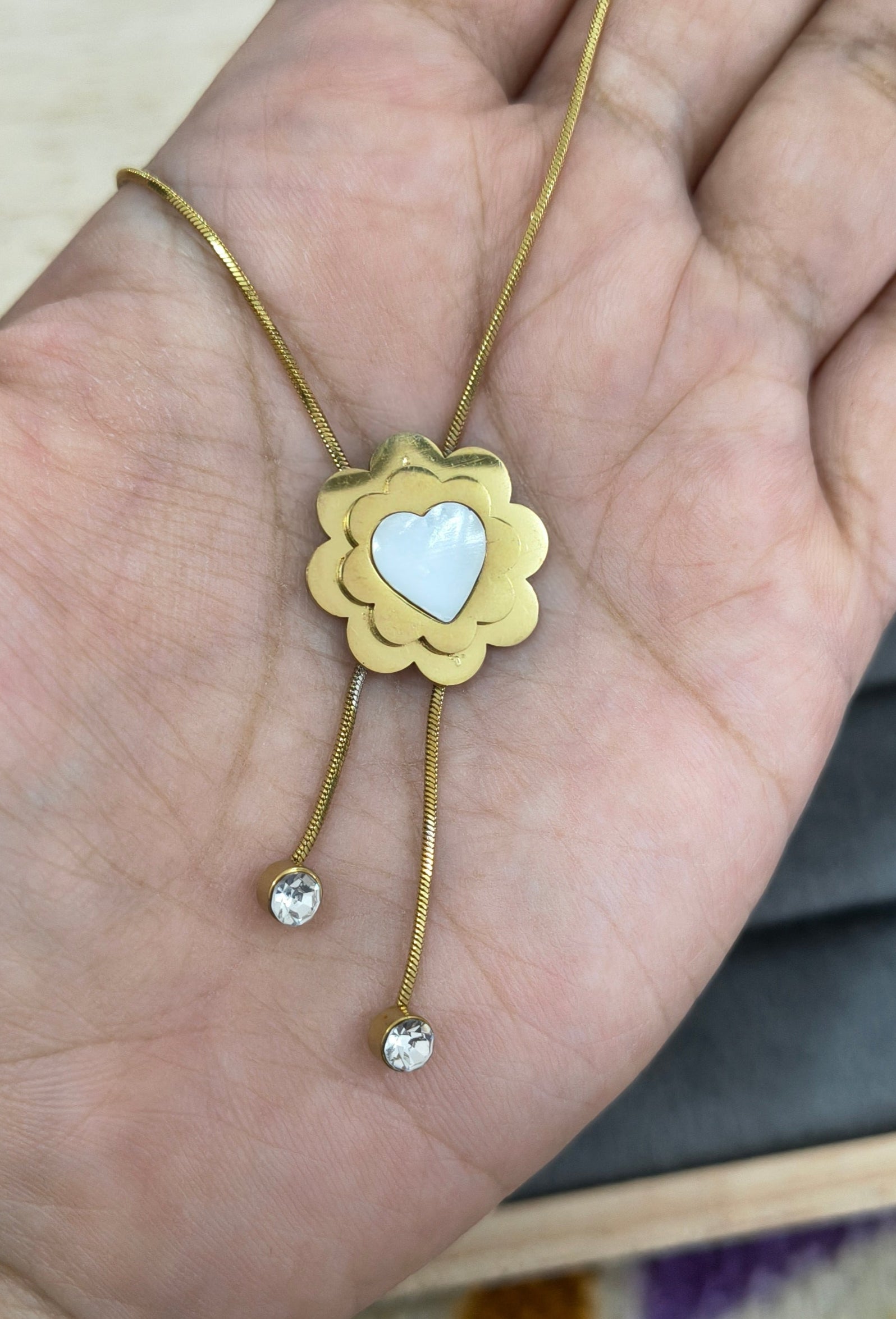 Anti Tarnish Floral Diamond Drop Necklace 18K Gold Plated