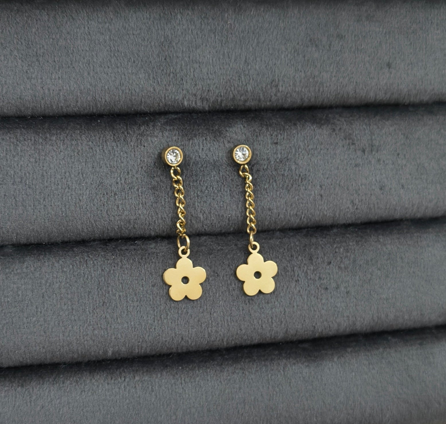 Anti Tarnish Floral Long Chain Earrings 18K Gold Plated