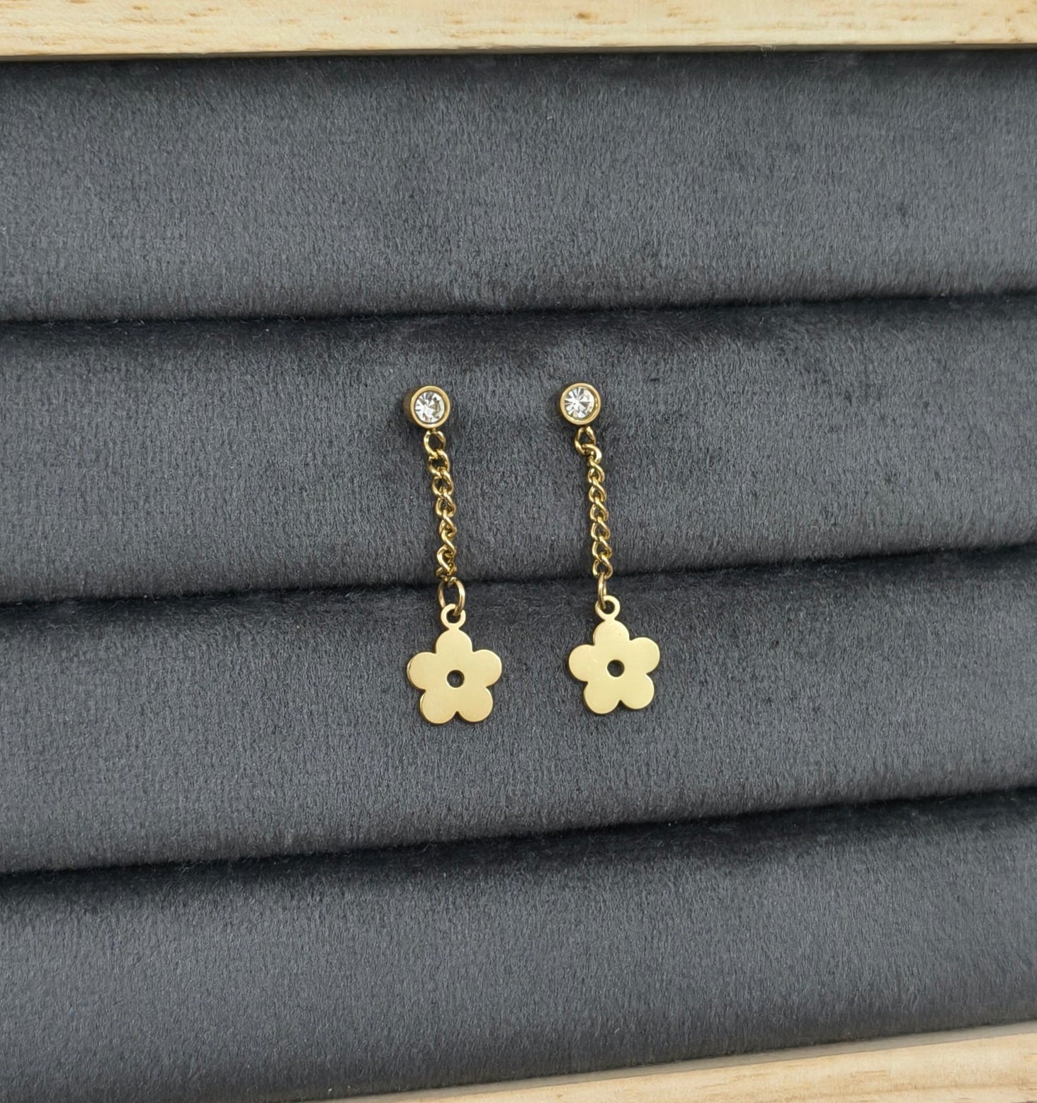 Anti Tarnish Floral Long Chain Earrings 18K Gold Plated
