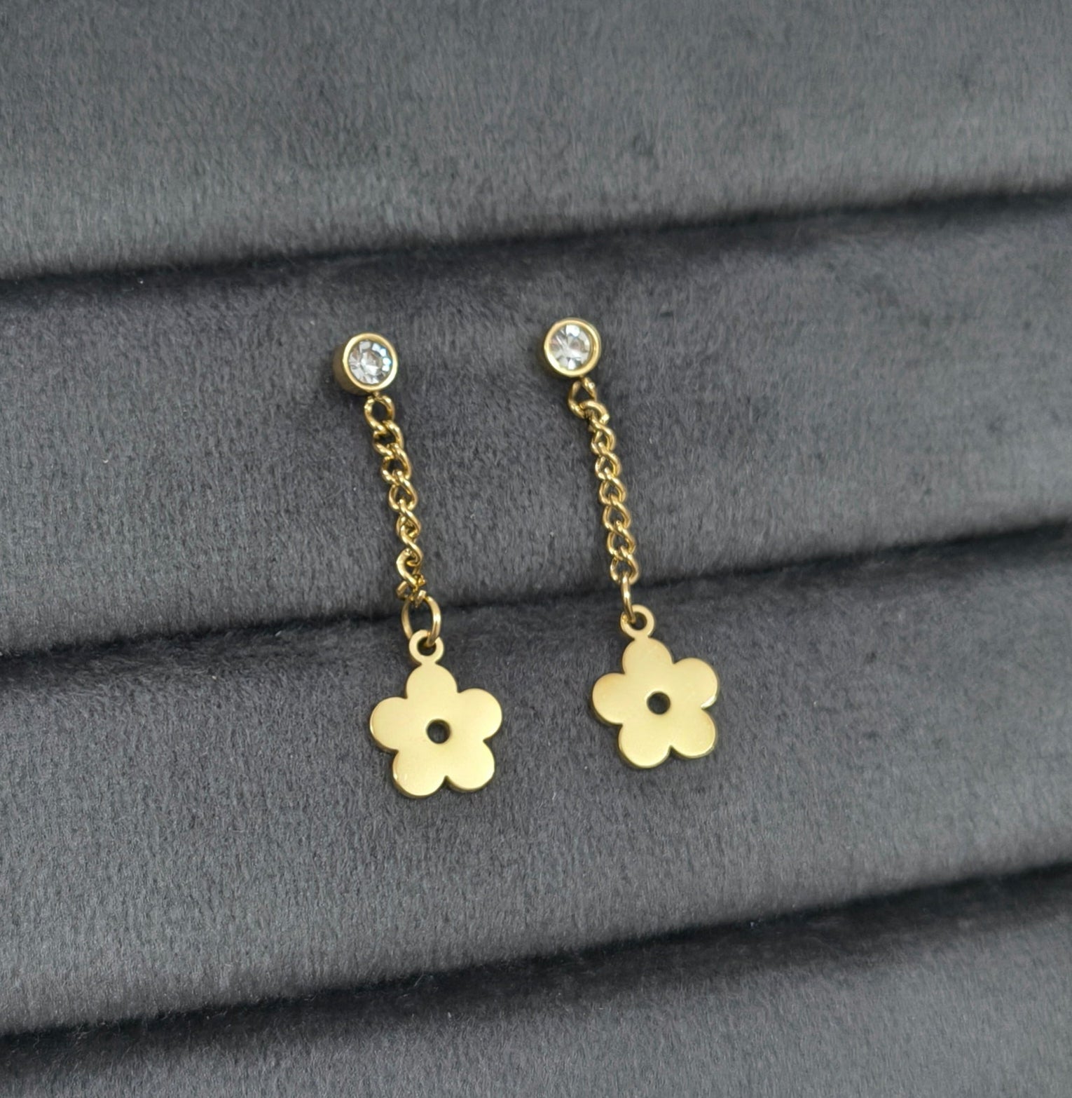 Anti Tarnish Floral Long Chain Earrings 18K Gold Plated