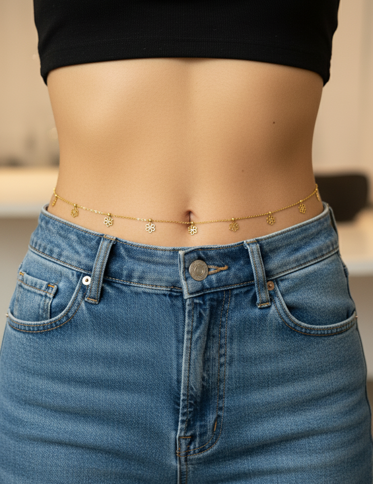 Anti Tarnish Flower Charm Waist Chain 18K Gold Plated