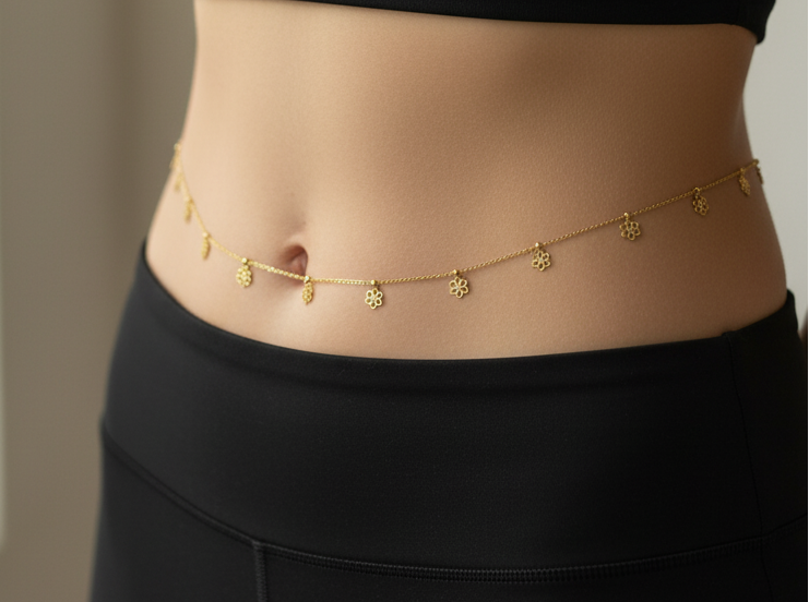 Anti Tarnish Flower Charm Waist Chain 18K Gold Plated