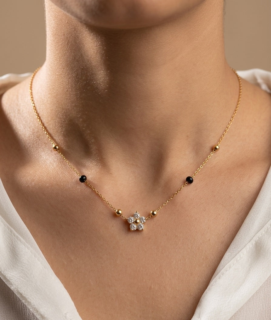 Anti Tarnish Flower Solitaire Mangalsutra 18K Gold Plated