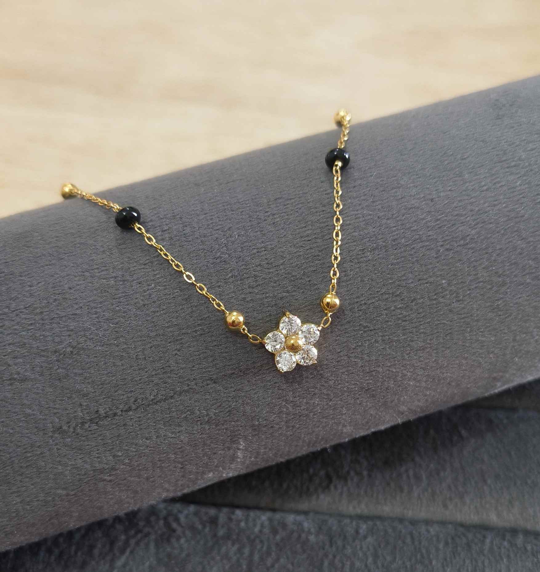 Anti Tarnish Flower Solitaire Mangalsutra 18K Gold Plated