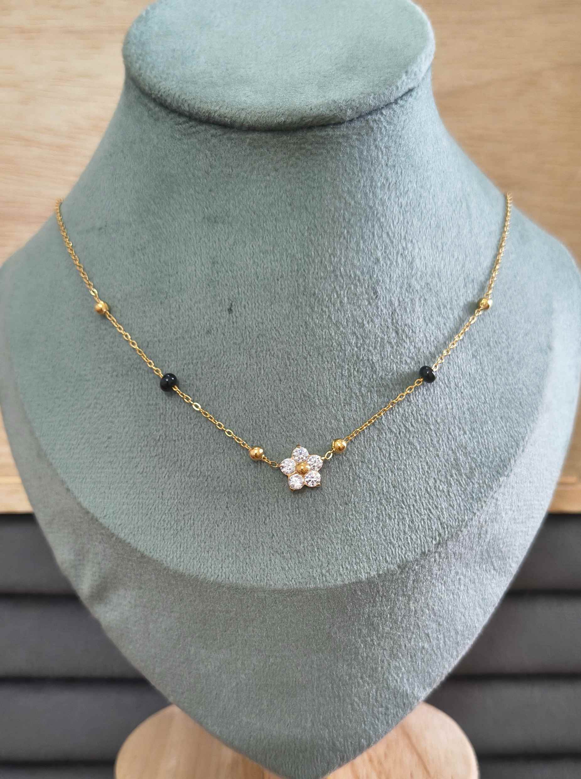 Anti Tarnish Flower Solitaire Mangalsutra 18K Gold Plated