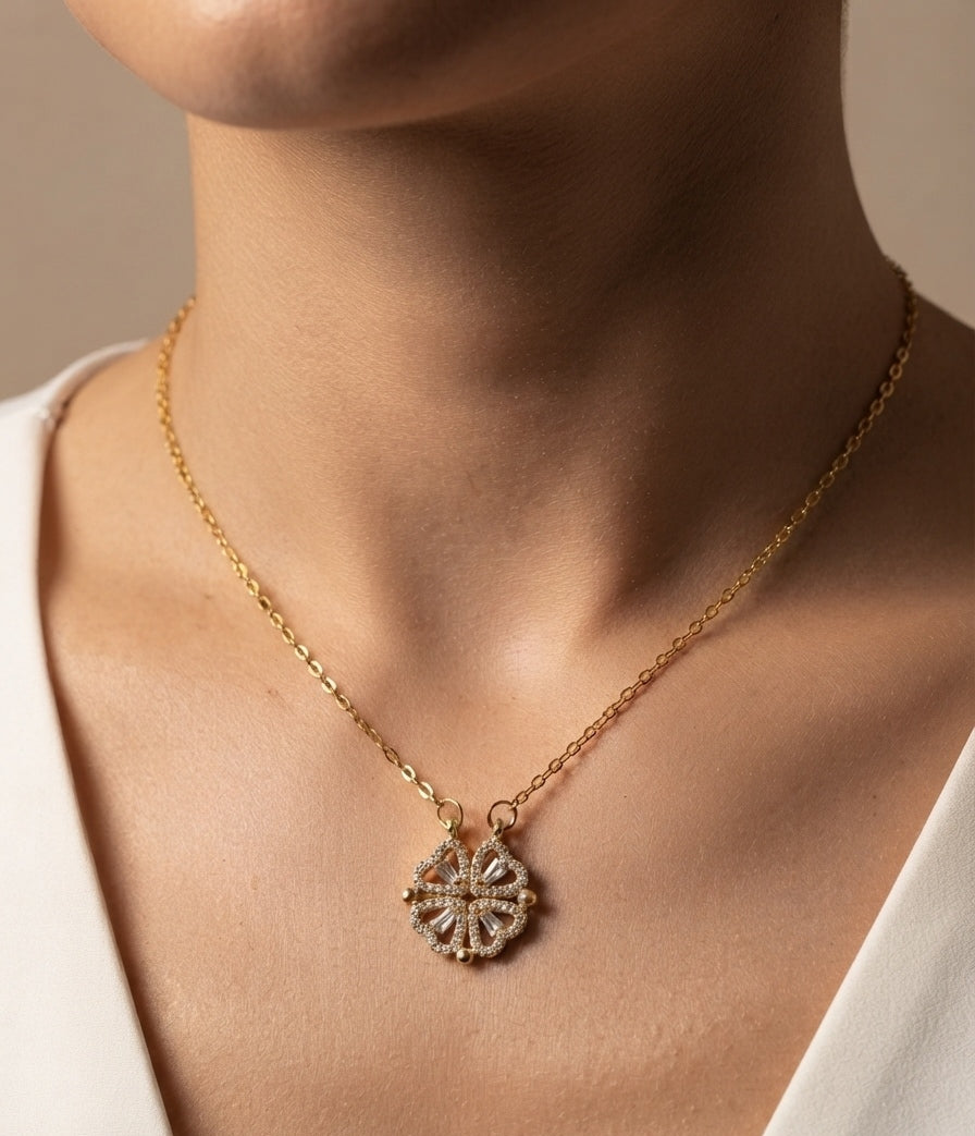 Anti Tarnish Four Hearts Pendant Necklace 18K Gold Plated