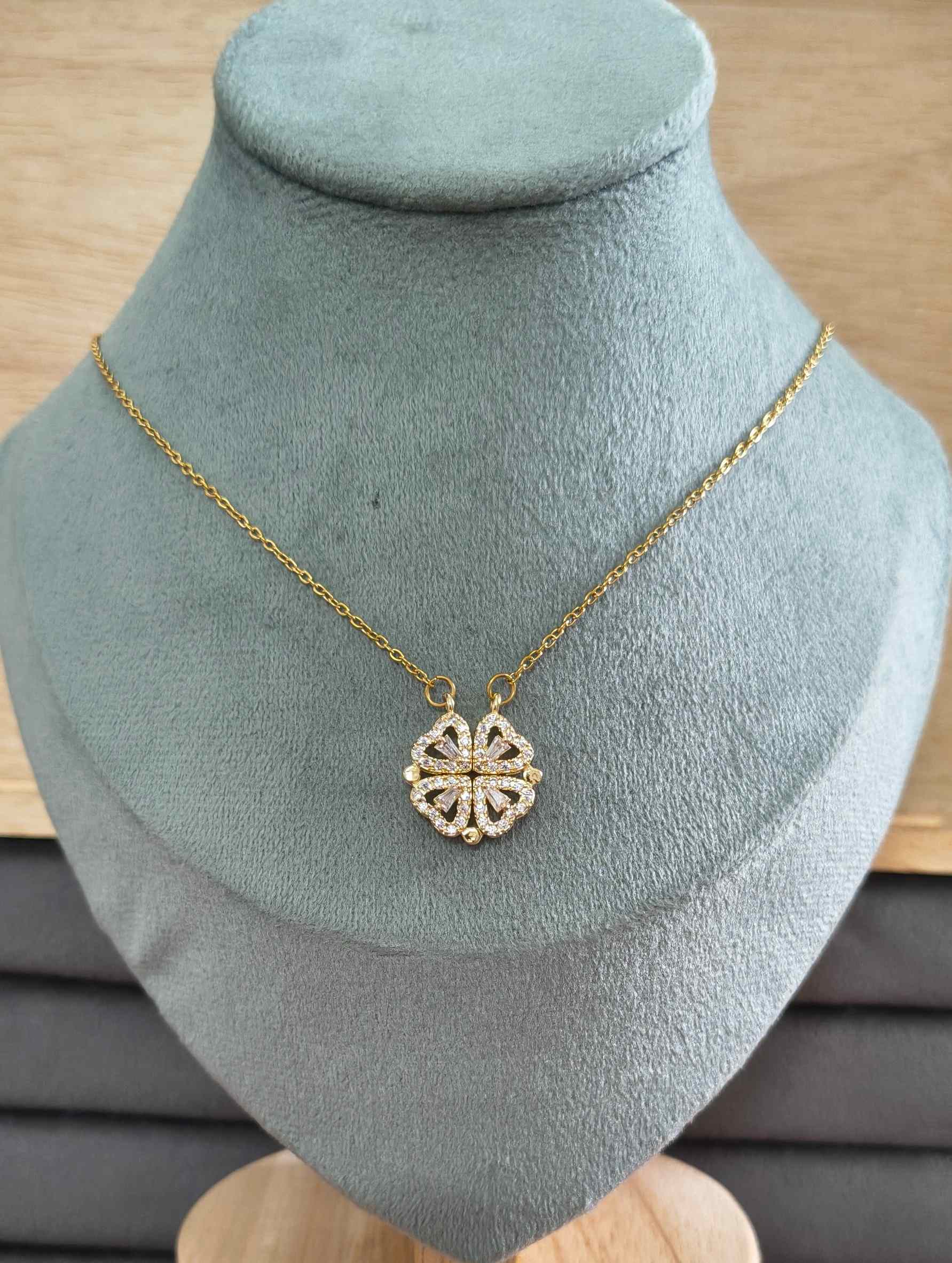Anti Tarnish Four Hearts Pendant Necklace 18K Gold Plated