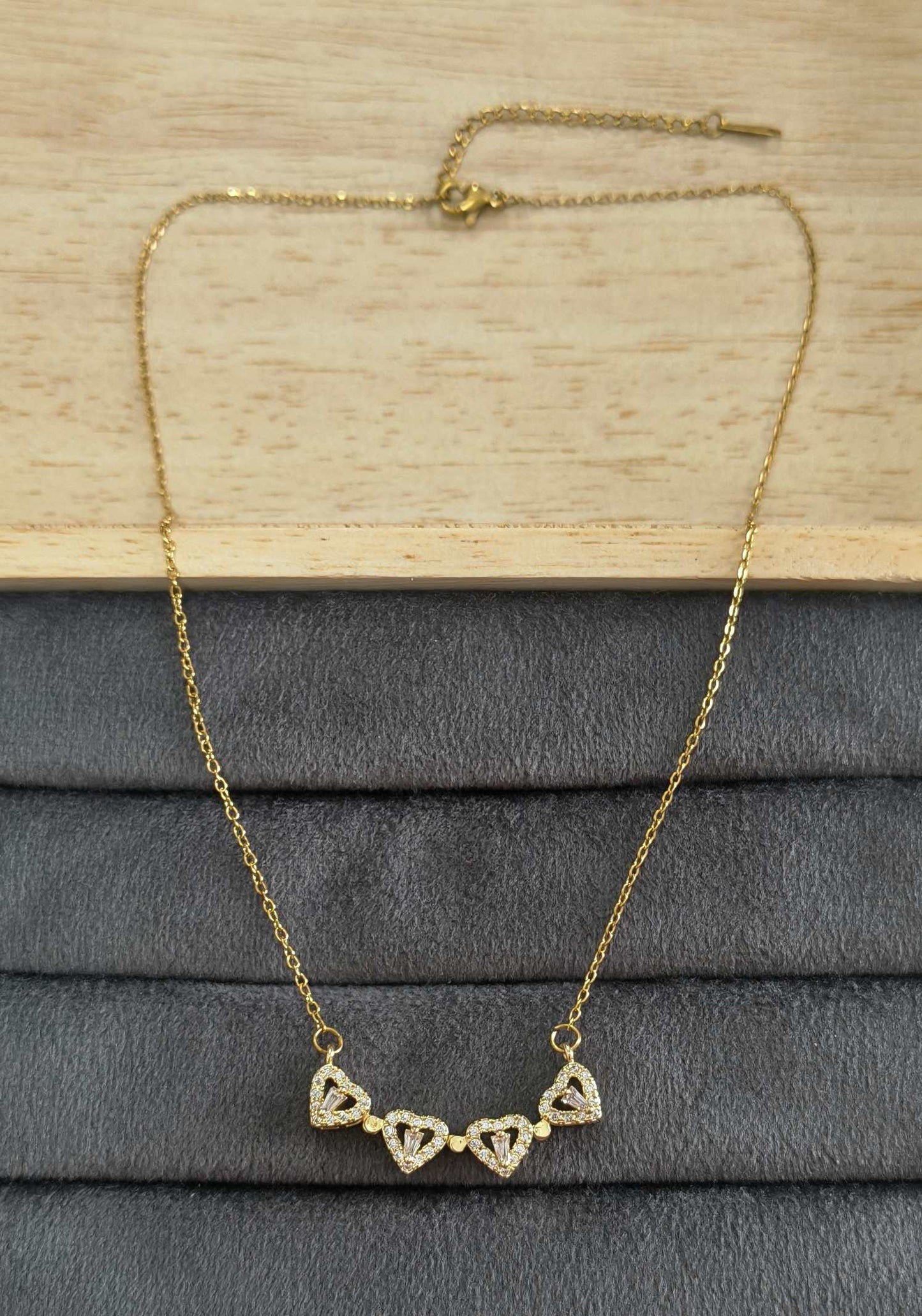 Anti Tarnish Four Hearts Pendant Necklace 18K Gold Plated