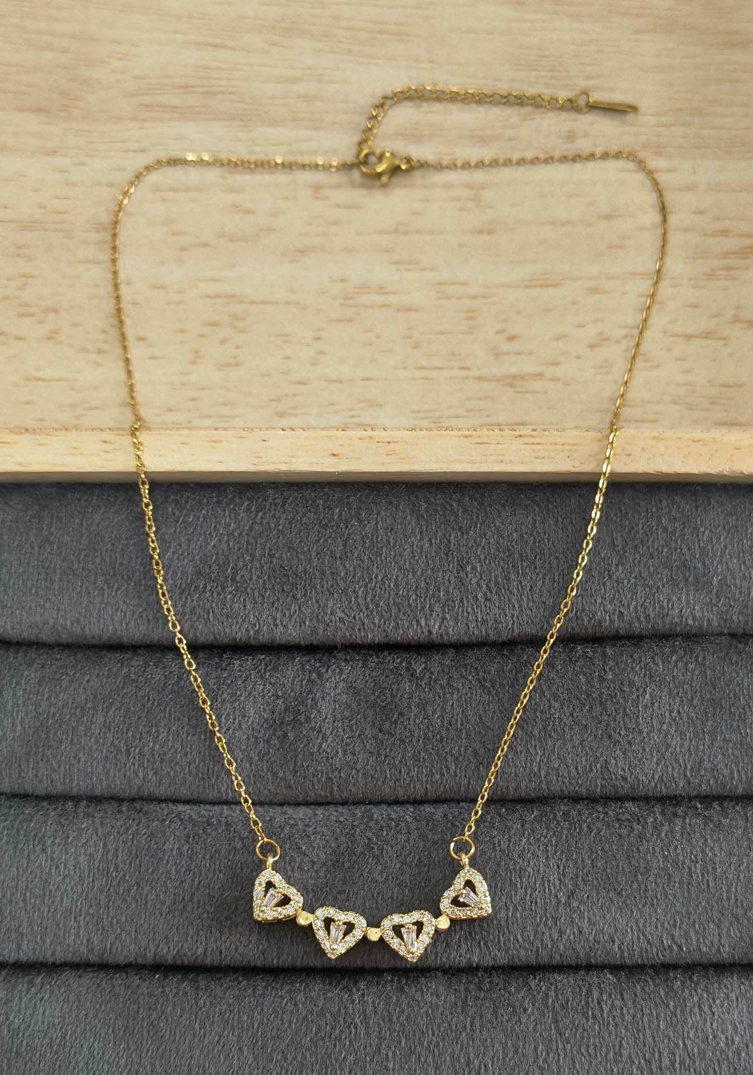 Anti Tarnish Four Hearts Pendant Necklace 18K Gold Plated