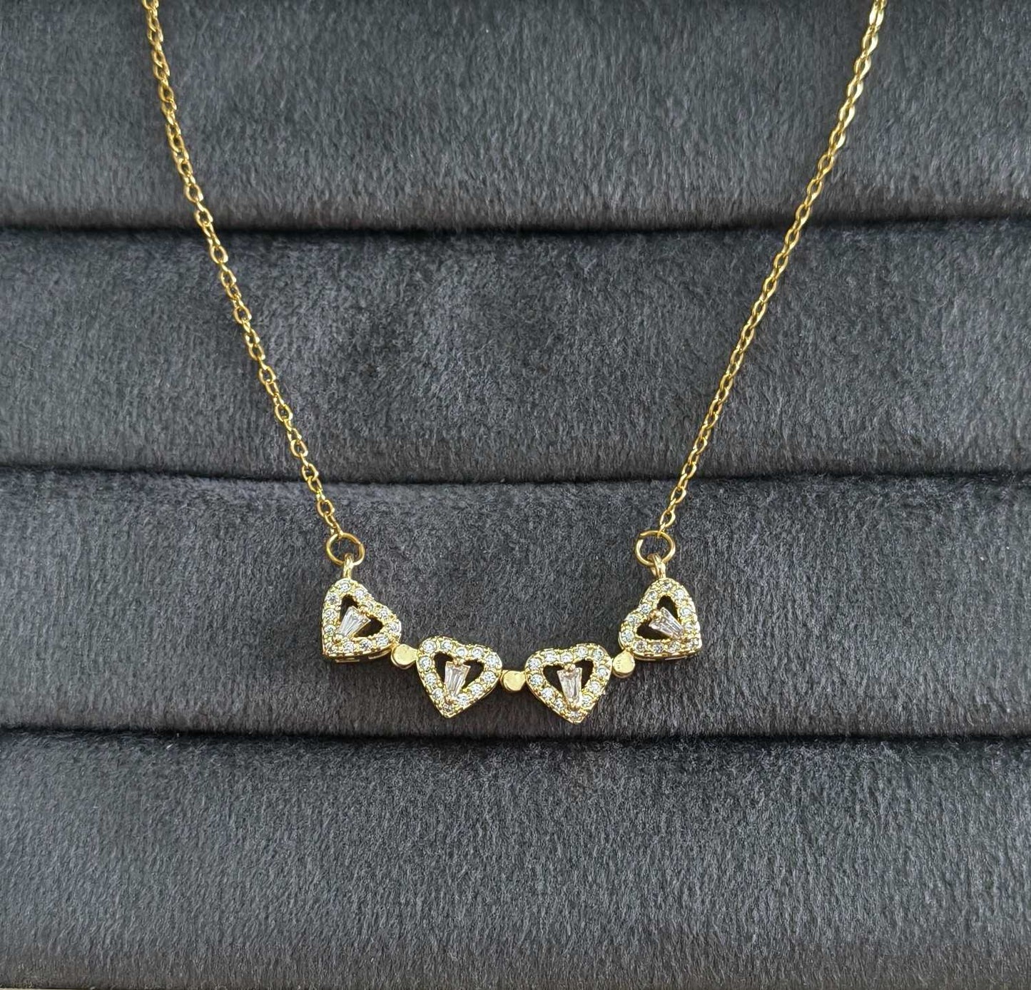 Anti Tarnish Four Hearts Pendant Necklace 18K Gold Plated