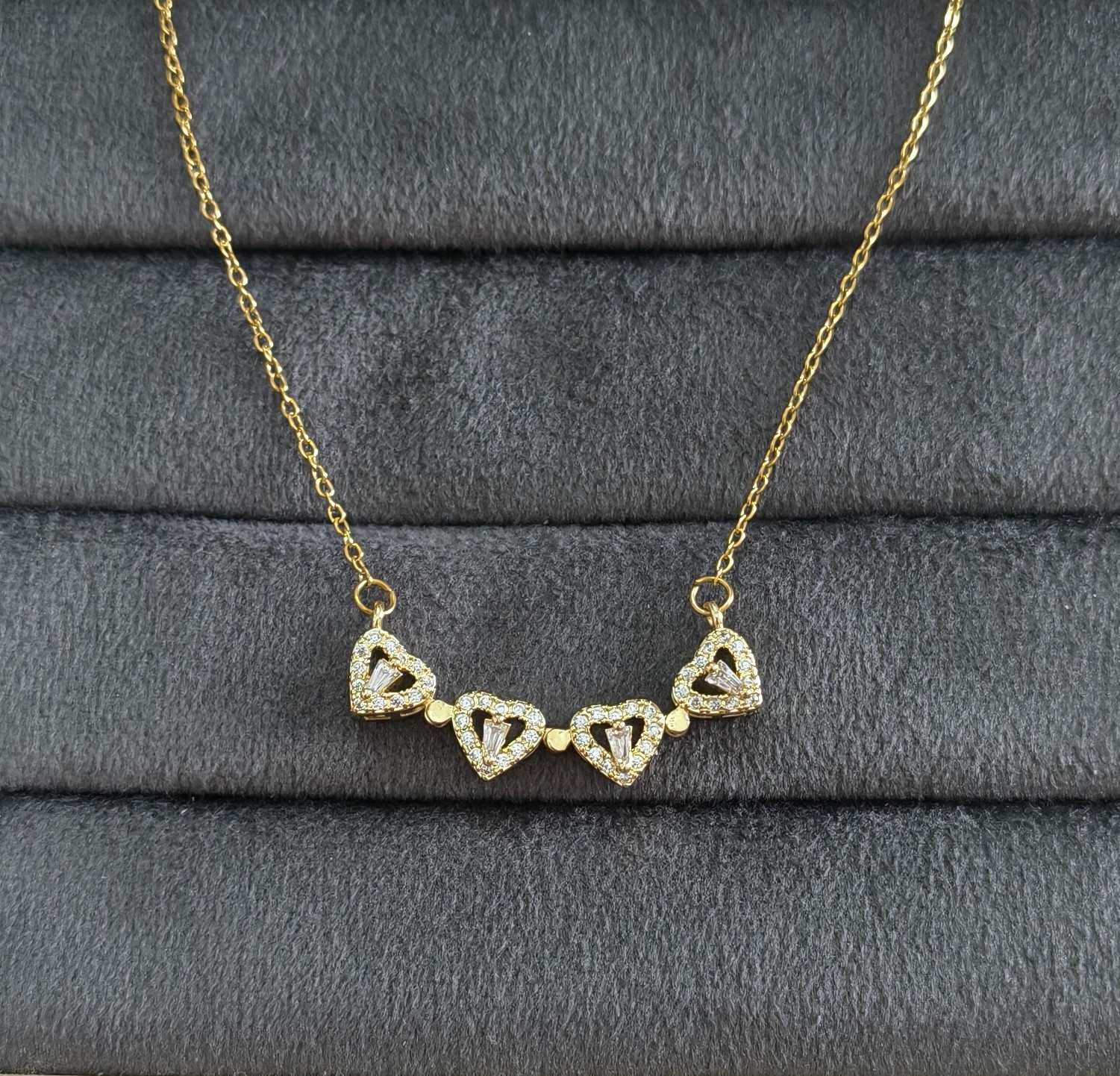 Anti Tarnish Four Hearts Pendant Necklace 18K Gold Plated