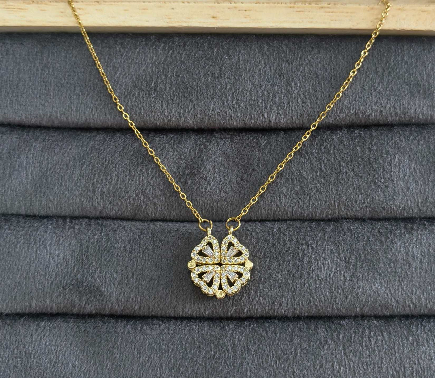 Anti Tarnish Four Hearts Pendant Necklace 18K Gold Plated