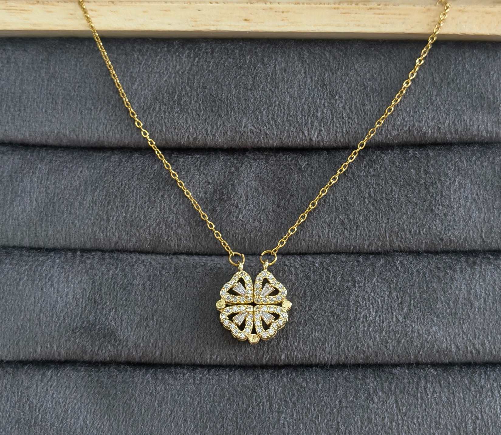 Anti Tarnish Four Hearts Pendant Necklace 18K Gold Plated