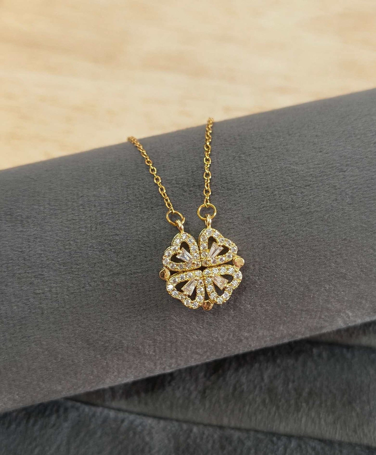 Anti Tarnish Four Hearts Pendant Necklace 18K Gold Plated