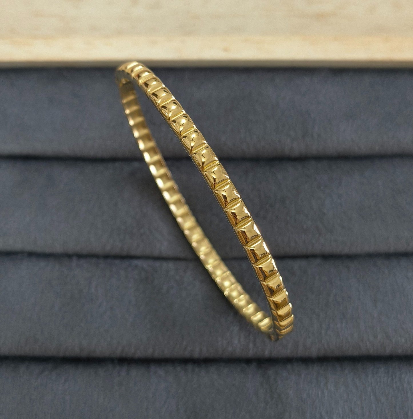 Anti Tarnish Geometric Texture Bracelet 18K Gold Plated