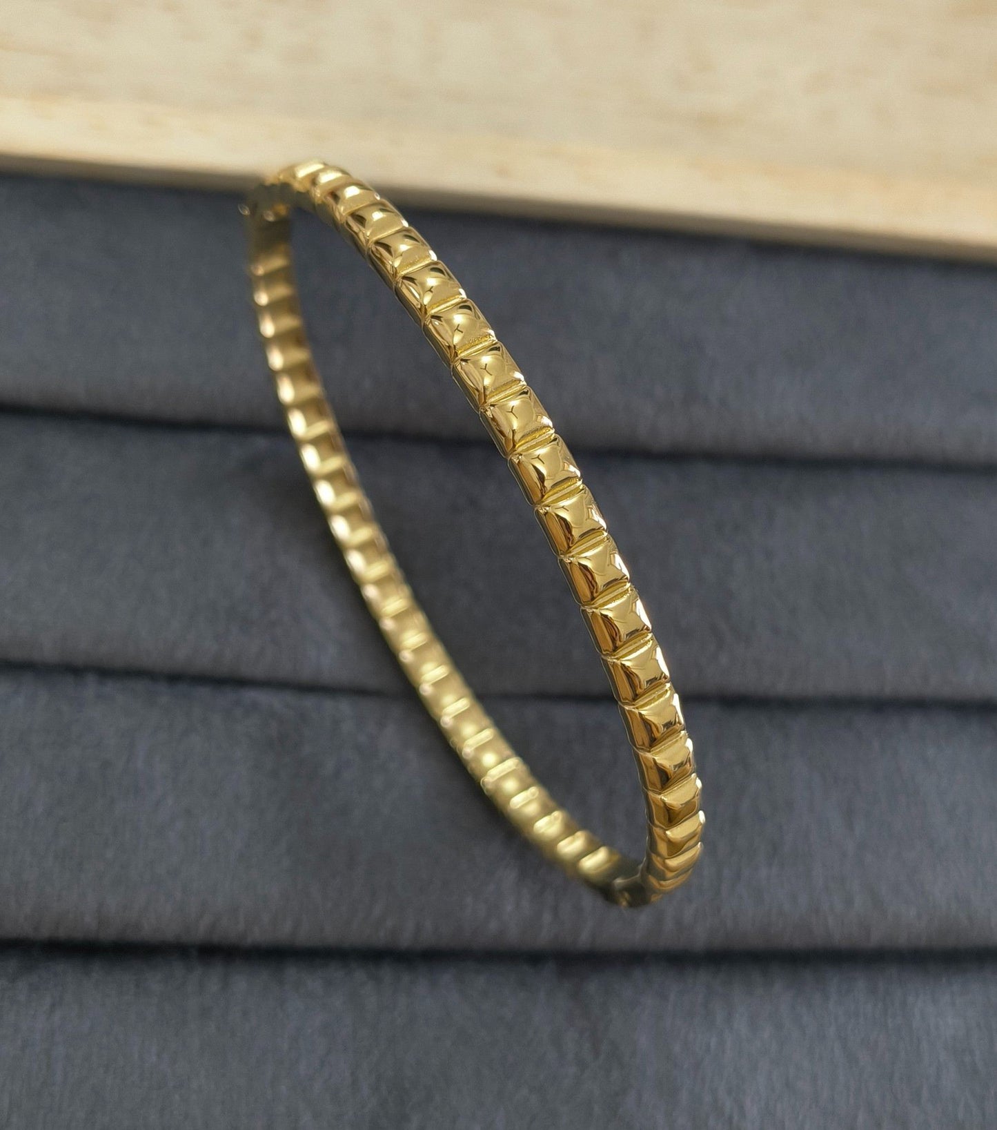 Anti Tarnish Geometric Texture Bracelet 18K Gold Plated