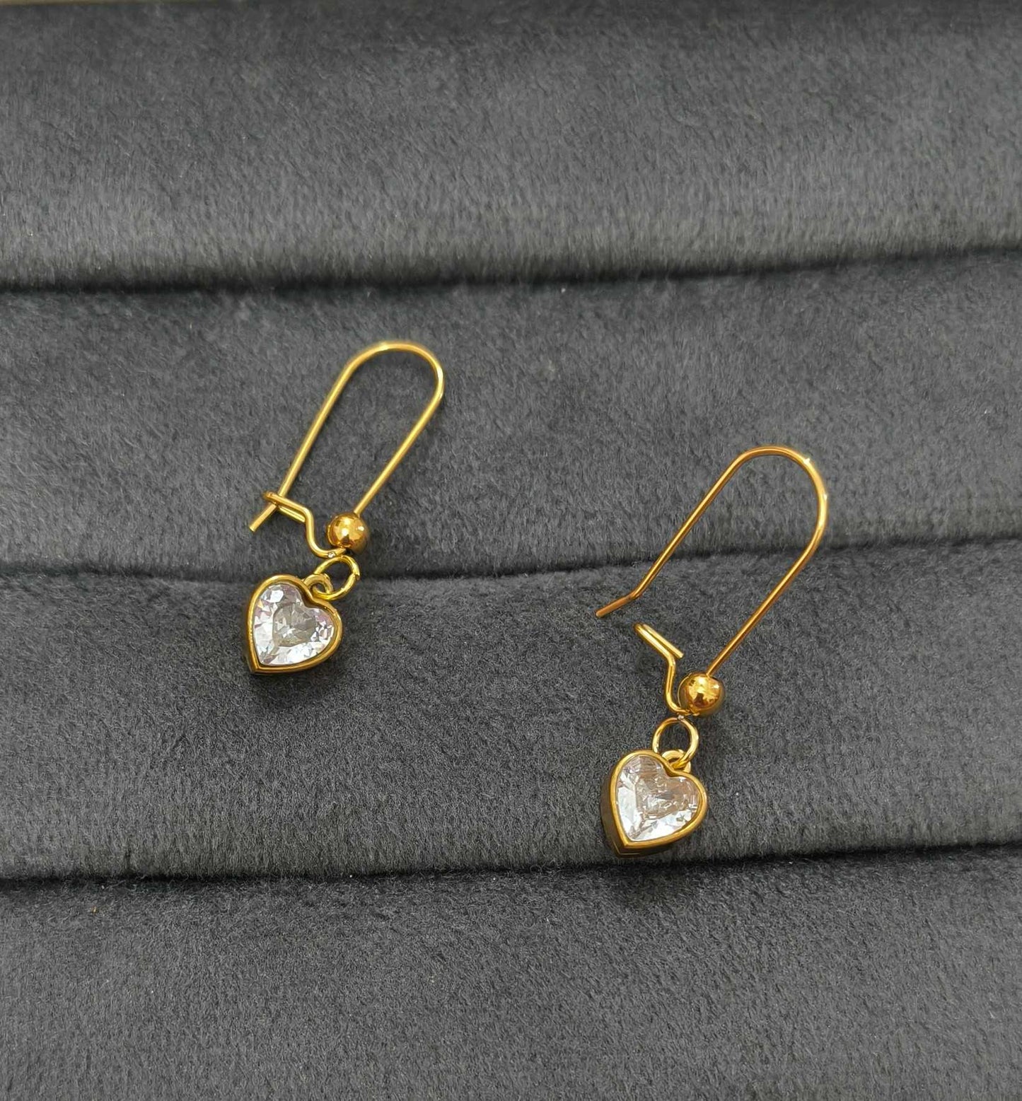 Anti Tarnish Gold Heart Dangle Earrings 18K Gold Plated
