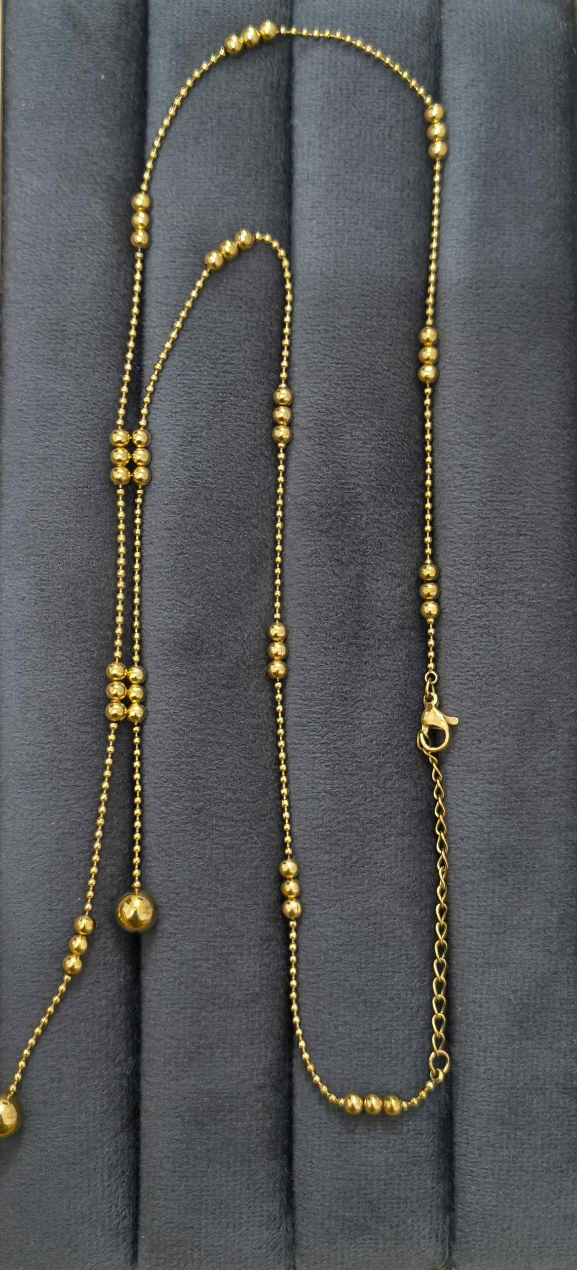 Anti Tarnish Golden Bead Drop Y Necklace 18K Gold Plated